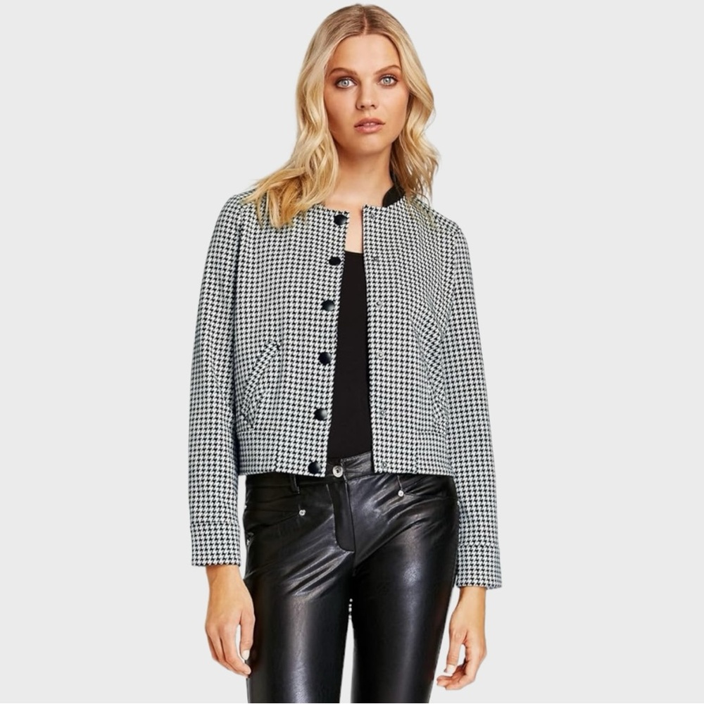 Taifun Black and White Herringbone Bomber Jacket 34